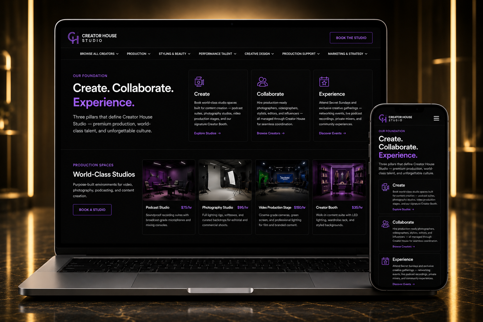 Creator House Studio website